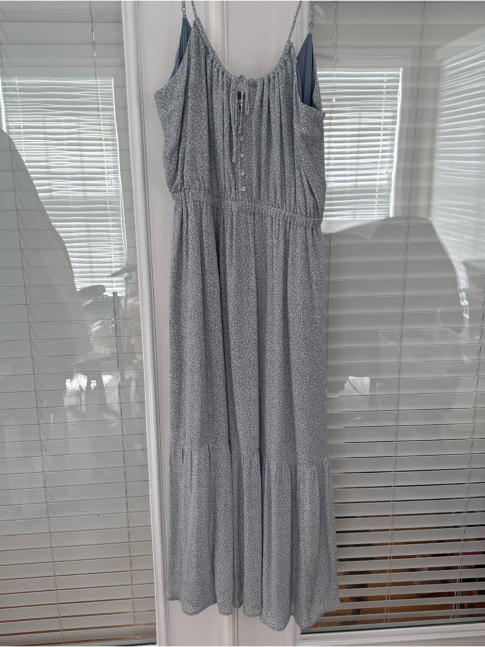 Abercrombie & Fitch Light Blue Printed Spaghetti-Strap Maxi Dress